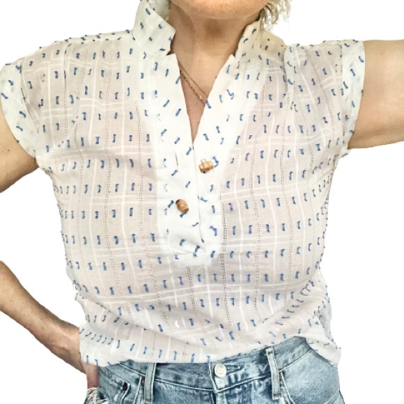 Vtg 80s Gauzy Textured Cap Sleeve Windowpane Tunic - Picture 4 of 17